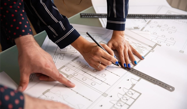 architects drawing up building plans
