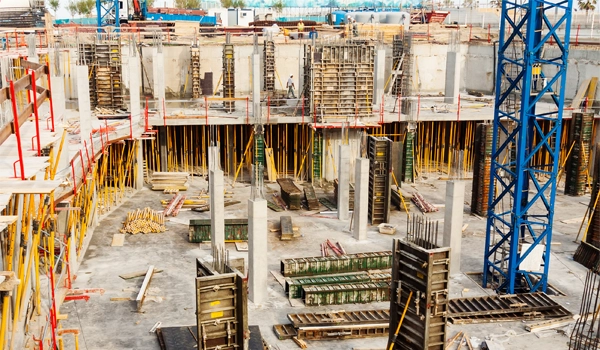 construction site with utility diversions and connections