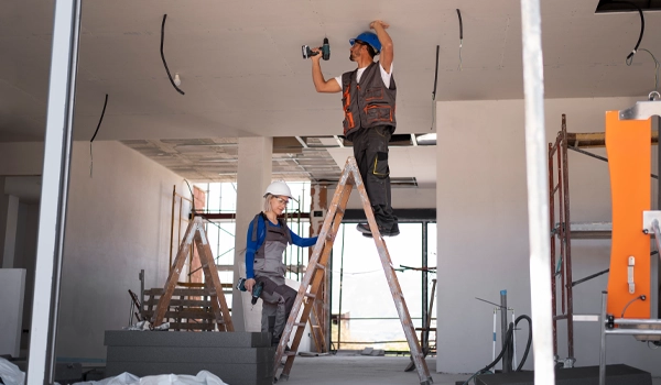 man and woman renovating a building